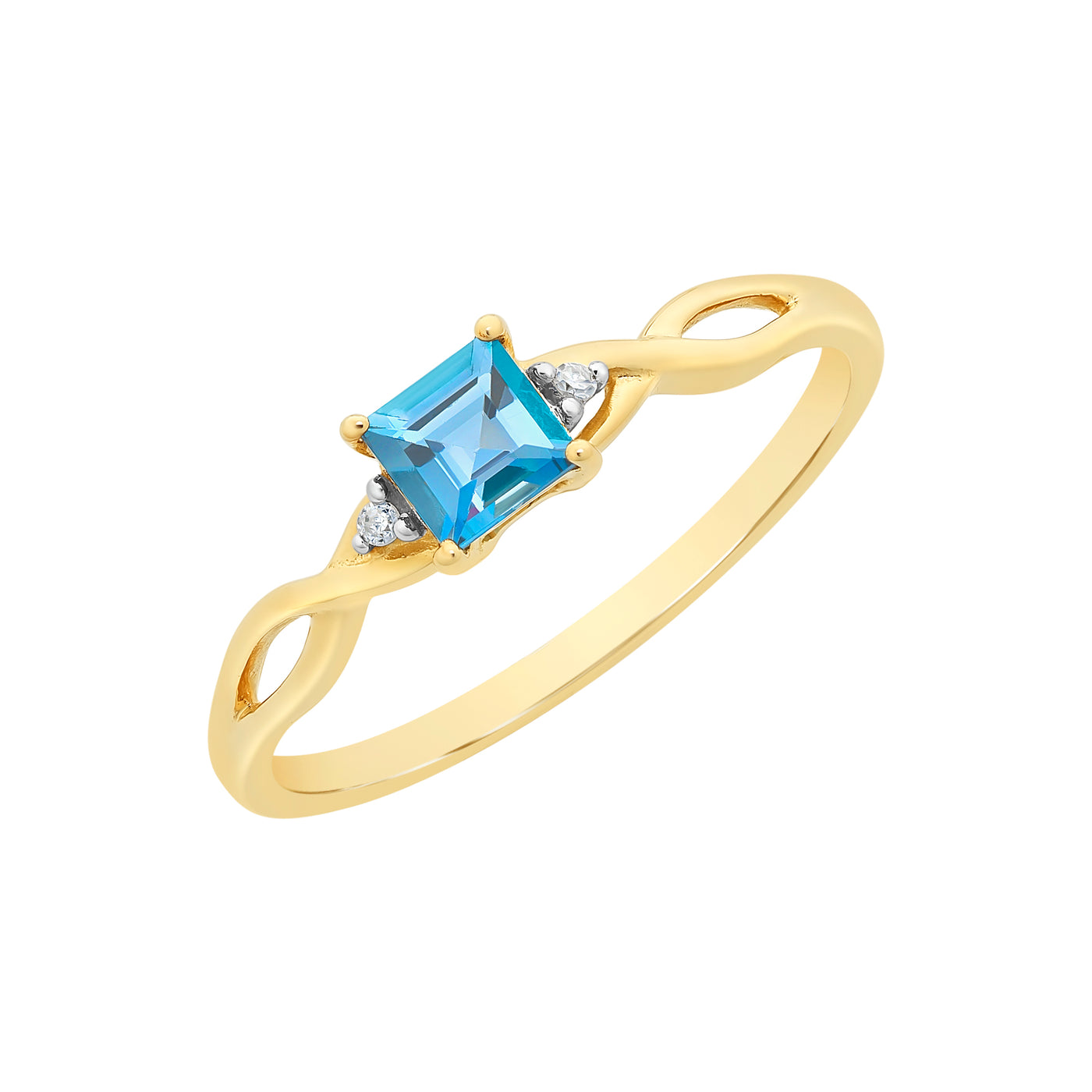 9Ct Yellow Gold Square London Blue Topaz And Diamond Ring