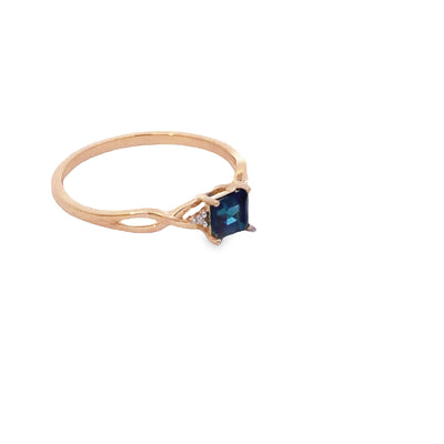 9Ct Yellow Gold Square London Blue Topaz And Diamond Ring