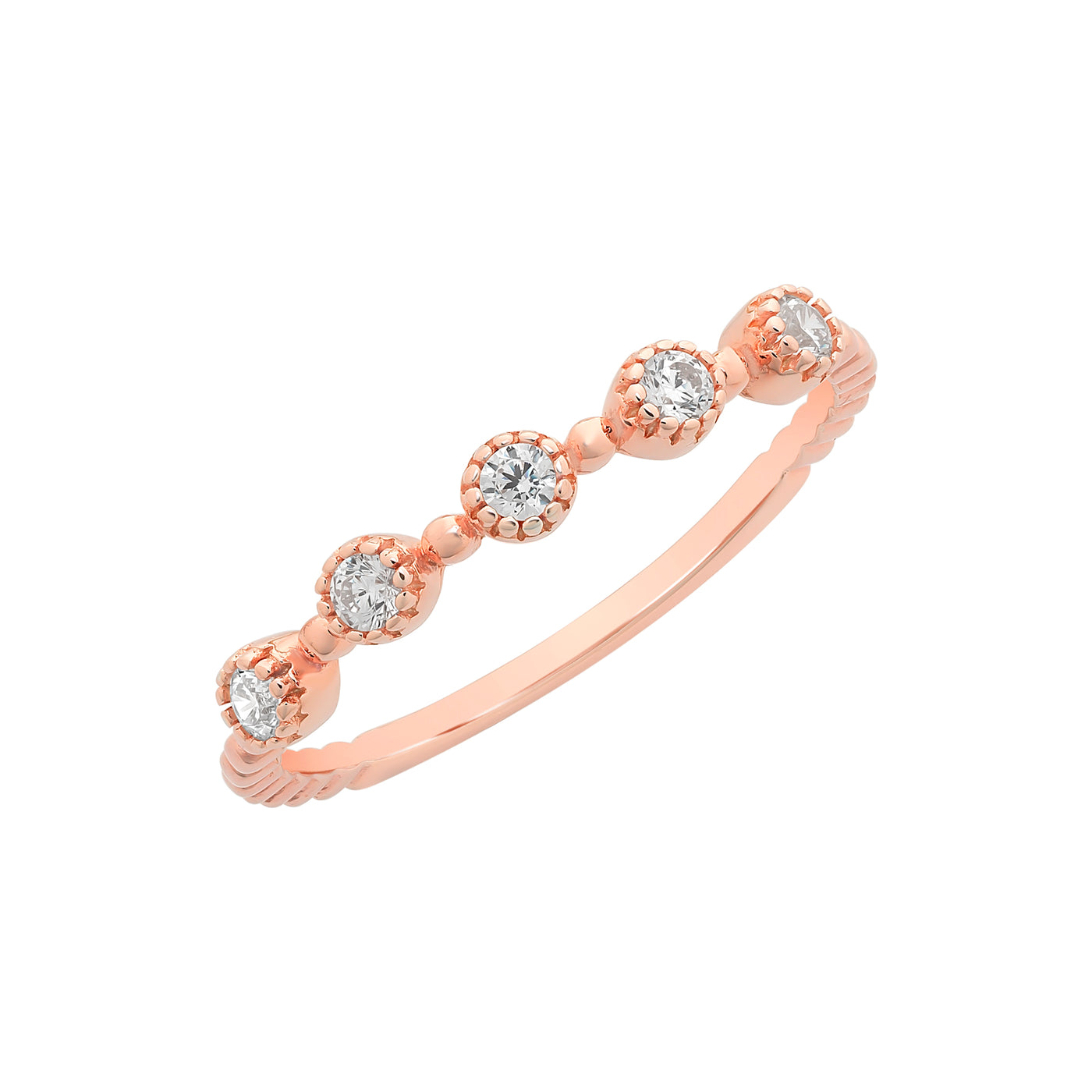 9Ct Rose Gold Ball Detail And Cz Ring