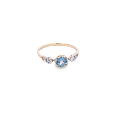 9Ct Yellow Gold Blue Topaz And 2x Diamond Ring