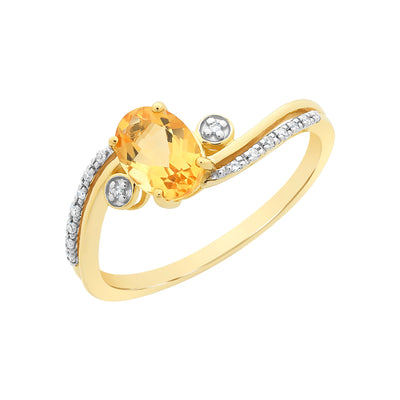 9Ct Yellow Gold Oval Citrine And Diamond Ring