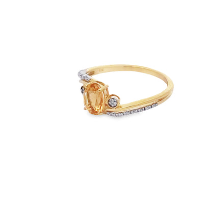 9Ct Yellow Gold Oval Citrine And Diamond Ring