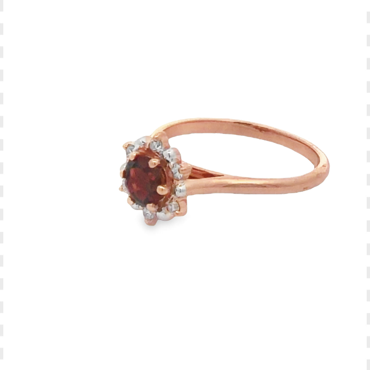 9Ct Rose Gold Garnet Anmd Diamond Ring