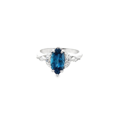 9Ct White Gold Marquise London Blue Topaz And Marquise Lab Grown Diamond Ring Tdw=0.42Ct DE VS1