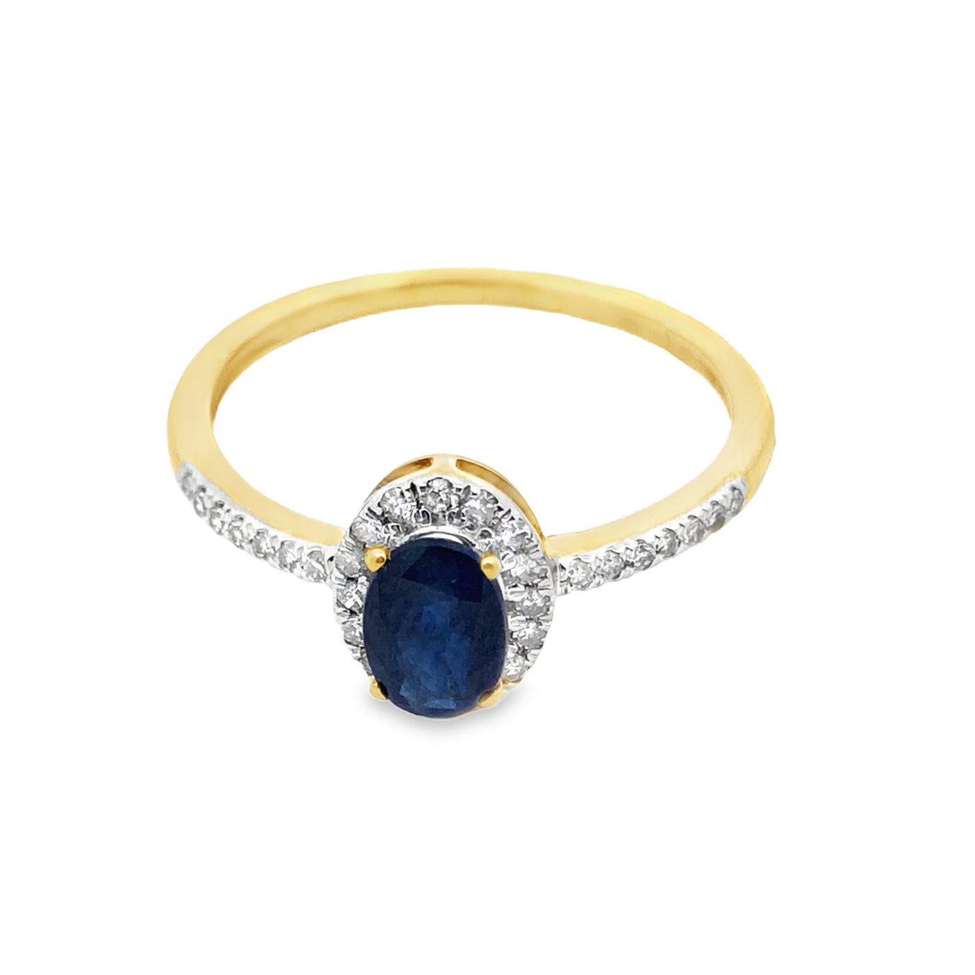 10Ct Yellow Gold Natural Oval Shaped Sapphire And Diamond Halo Ring