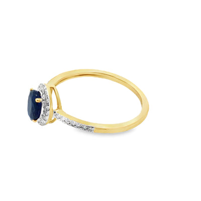 10Ct Yellow Gold Natural Oval Shaped Sapphire And Diamond Halo Ring