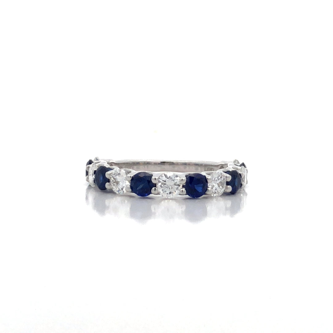 10Ct White Gold Created Blue Sapphire And Lab Grown Diamond Ring Size M.5 Limited Resizing Tdw=1.00Ct. G Si Tsw=1.12Ct