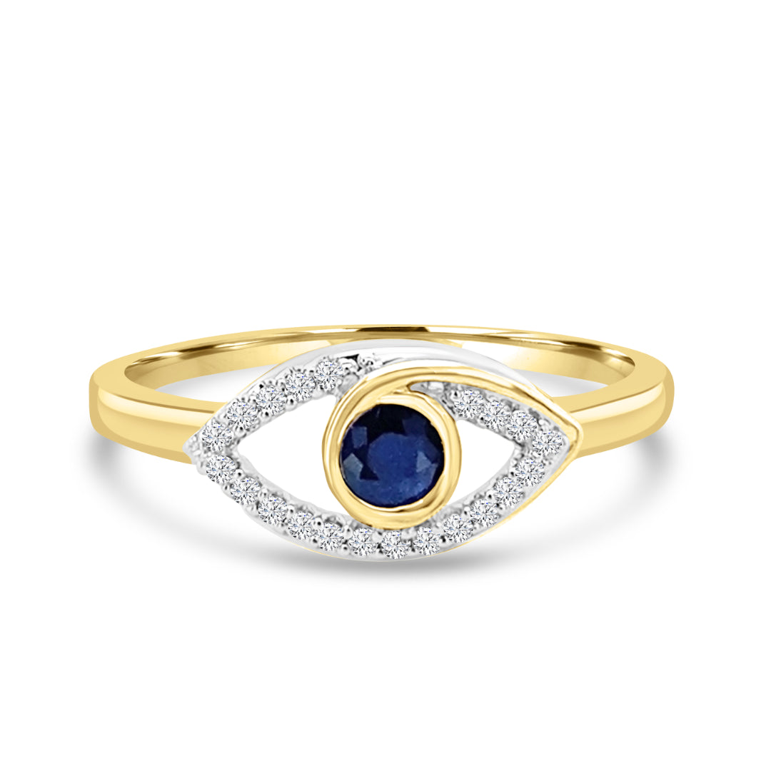 9K Yellow Gold Sapphire & Diamond Eye Dress Ring Tdw 0.05Ct Hi Si Size N