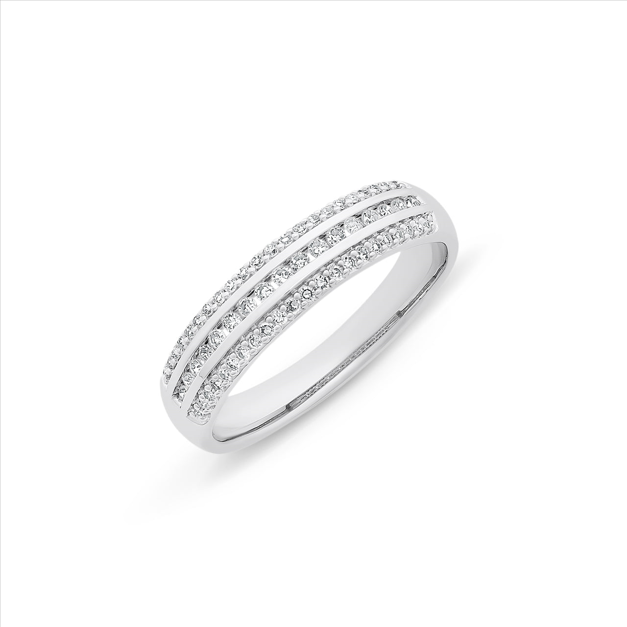 White Gold Diamond 3 Row Ring