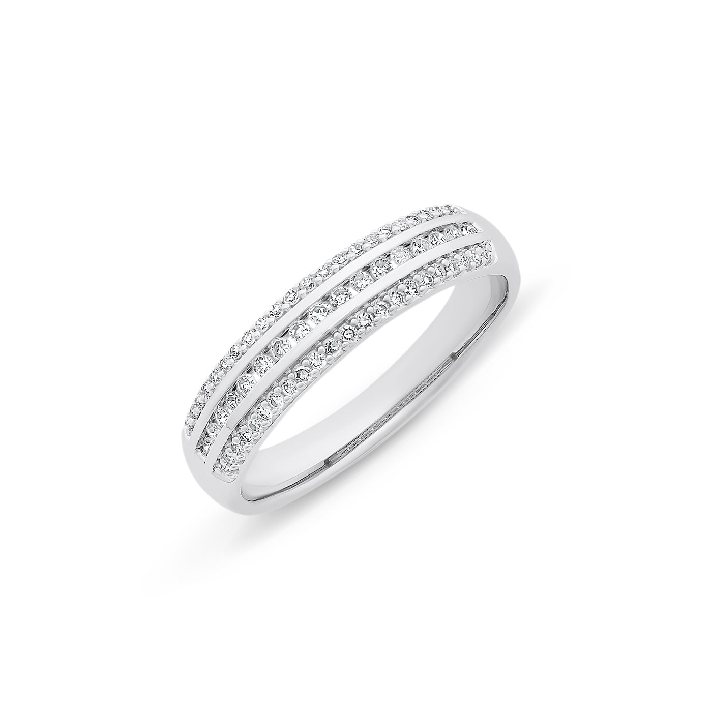 White Gold Diamond 3 Row Ring