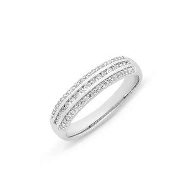 White Gold Diamond 3 Row Ring
