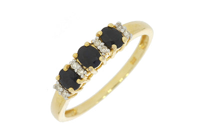 9Ct Yellow Gold Natural Sapphire And Diamond Ring