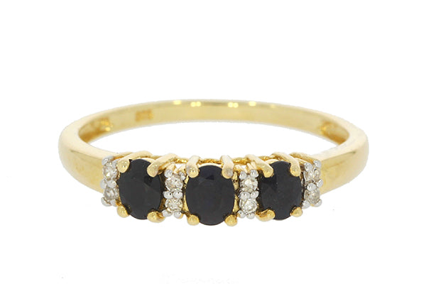 9Ct Yellow Gold Natural Sapphire And Diamond Ring