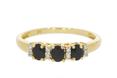 9Ct Yellow Gold Natural Sapphire And Diamond Ring