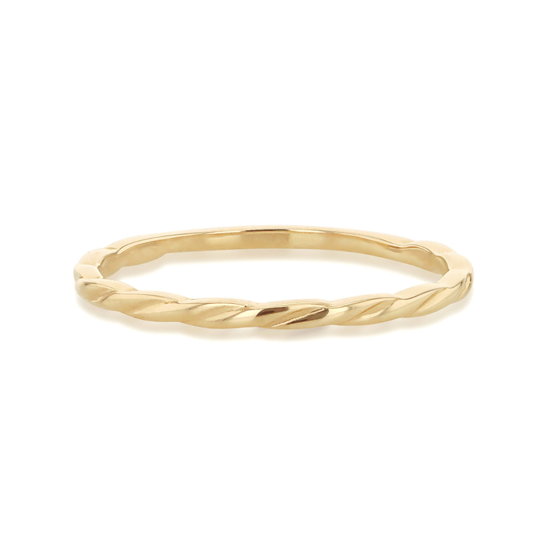 9K Yellow Gold Slim Twist Stacker Band Size P