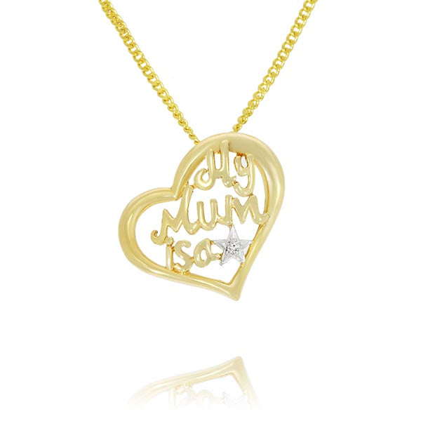 9Ct Yellow Gold "My Mum Is A Star" 45Cm Diamond Pendant