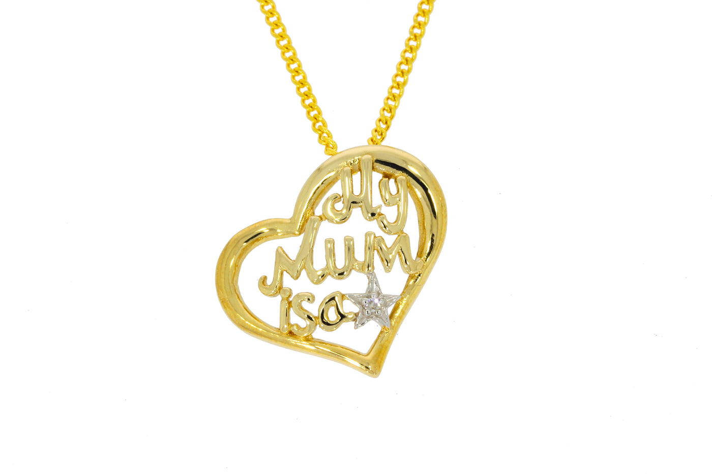 9Ct Yellow Gold "My Mum Is A Star" 45Cm Diamond Pendant