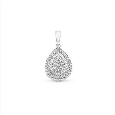 White Gold Pear Shaped Halo Diamond Pendant