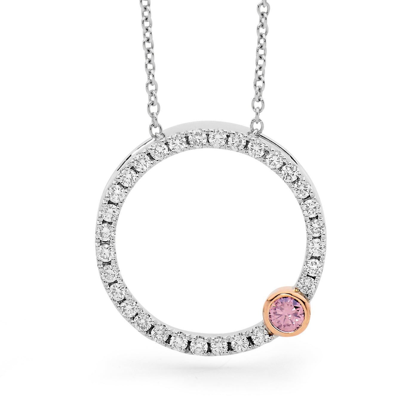 Ellendale 18Ct White Gold And Rose Gold Argyle White And Pink Diamond Circle Pendant