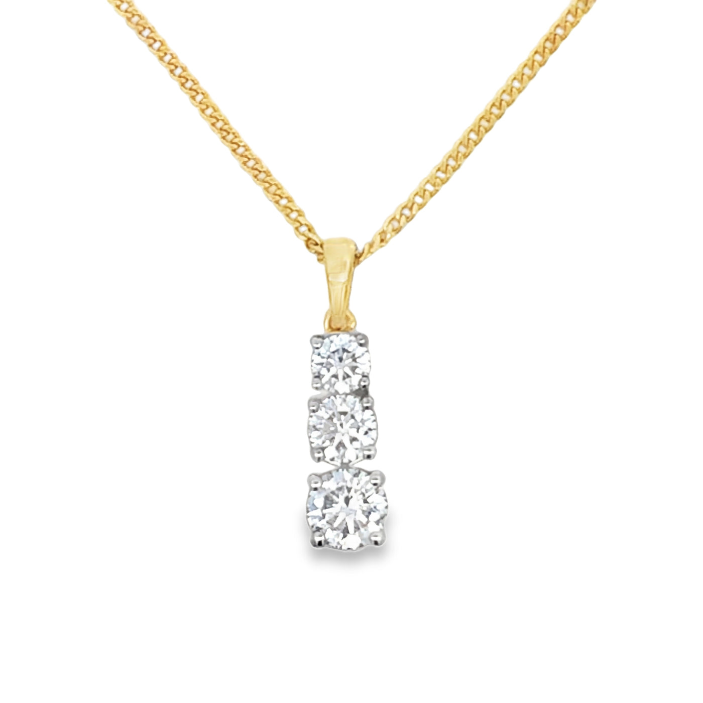 Yellow Gold Rbc 3 Stone Lab Grown Diamond Pendant