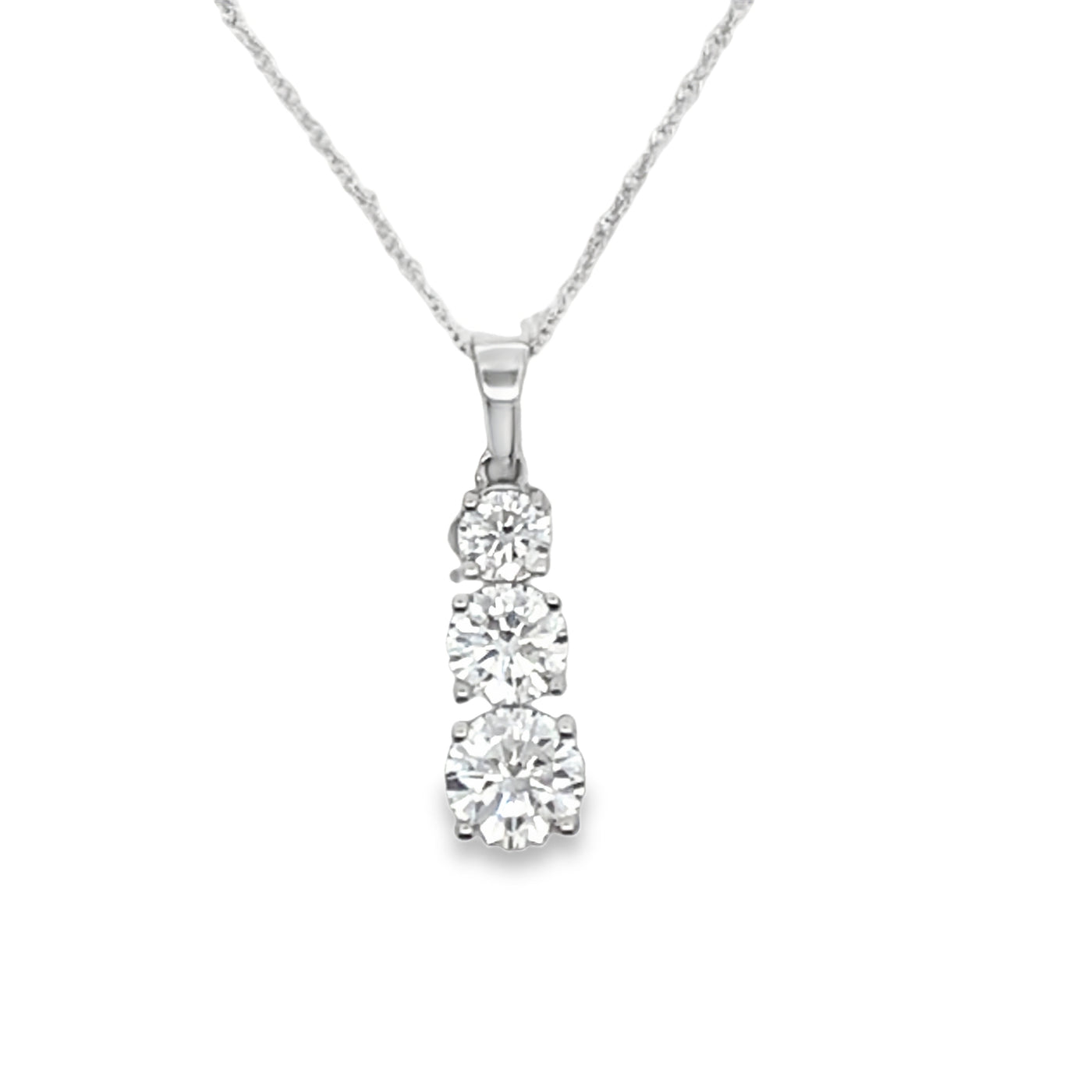 10ct White Gold 3 Stone Lab Grown Diamond Pendant TDW 1.00ct