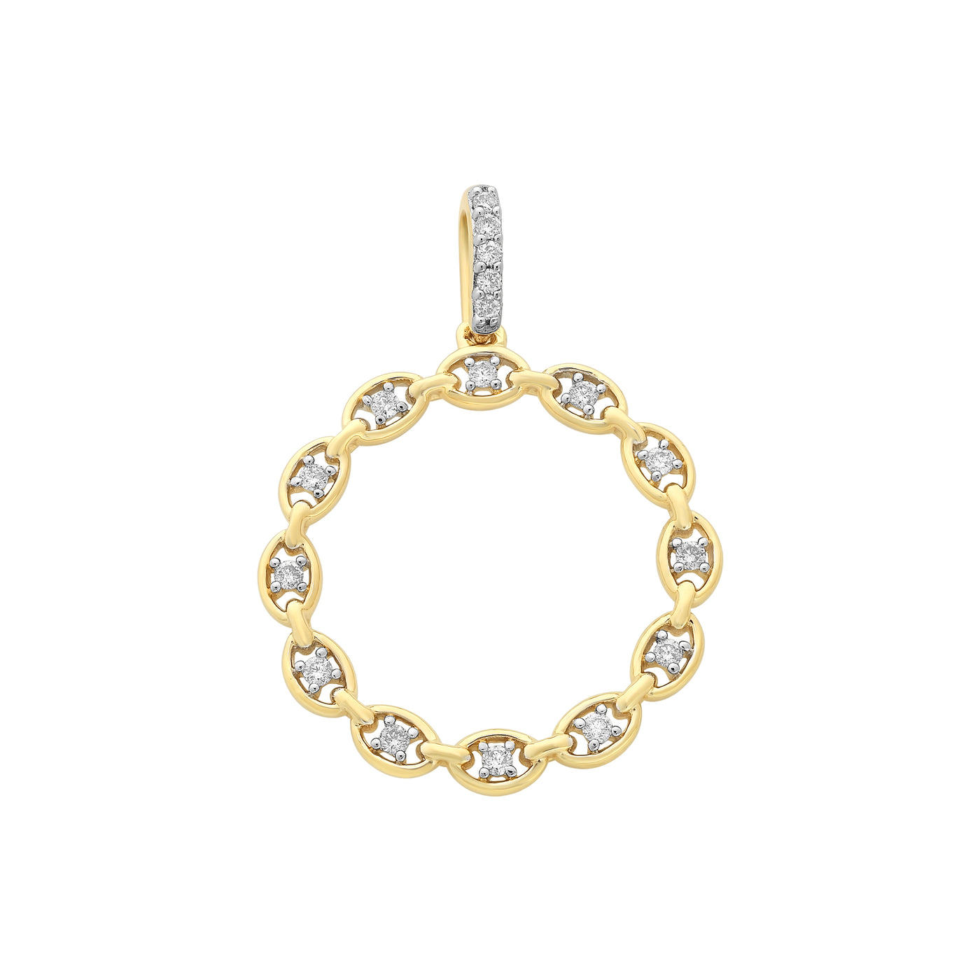 9Ct Yellow Gold Diamond Chain Circle Pendant Tdw=0.10Ct Complementary Chain Included