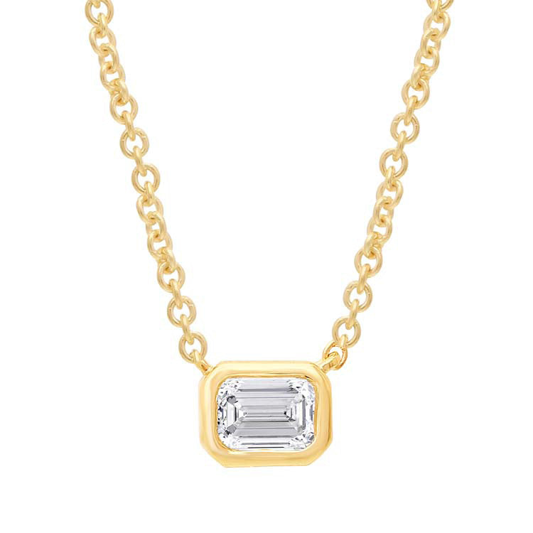 9Ct Yellow Gold 0.15Ct F Vs Emerald Shaped Lab Grown Diamond Necklace 40-45Cm