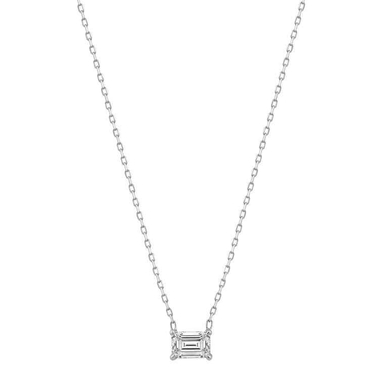 9K White Gold 0.70Ct F Vs2 Emerald Shape Lab Grown Diamond Necklace 45Cm With 5Cm Ext