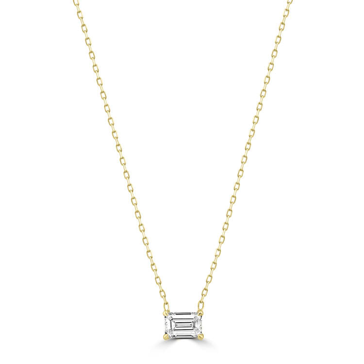 9K Yellow Gold 0.70Ct F Vs2 Emerald Shape Lab Grown Diamond Necklace 45Cm With 5Cm Ext.