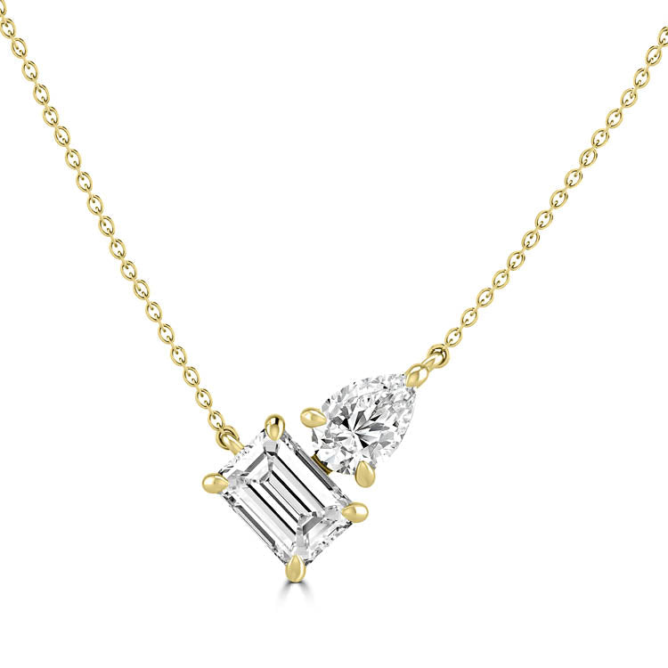9K Yellow Gold 2.20Ct Fvs2 Lab Grown Diamond Toi Et Moi Necklace 45Cm