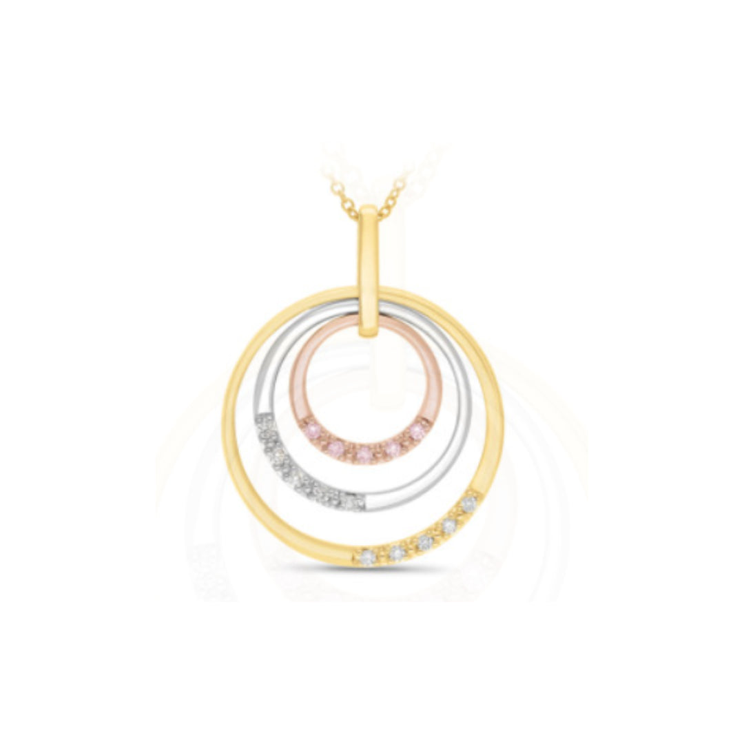 9Ct Yellow, White And Rose Gold White And Pink Diamond Circle Pendant. 10 X 0.0095Ct Jkl Si3, 5 X 0.01Ct Light Pink - B. Tdw = 0.14Ct. Rio Tinto Lot Number 1686507