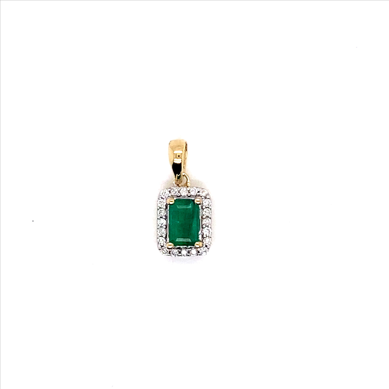 9Ct Yellow And White Gold Natural Emerald And Diamond Pendant
