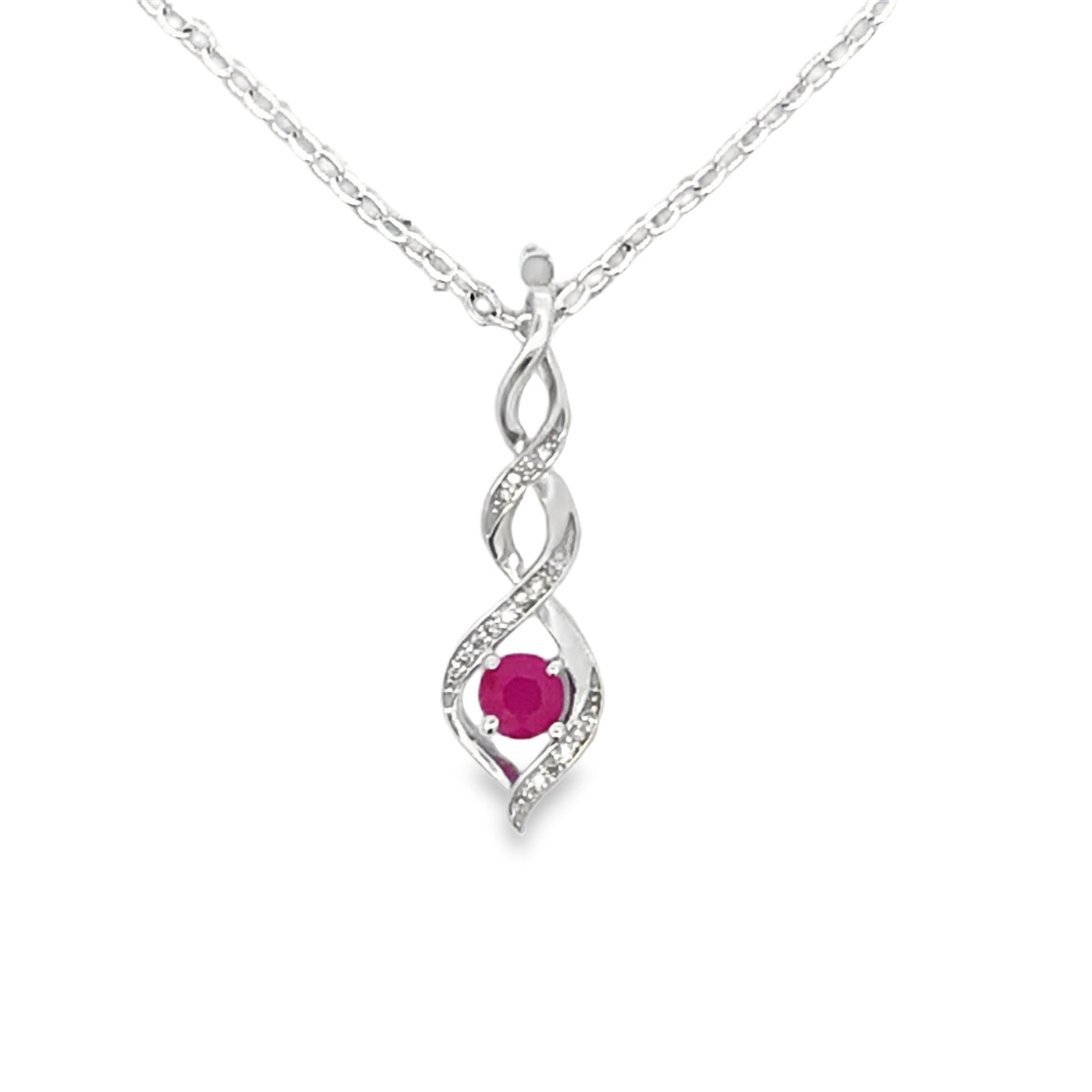 10Ct White Gold Natural Ruby And Diamond Twist Pendant