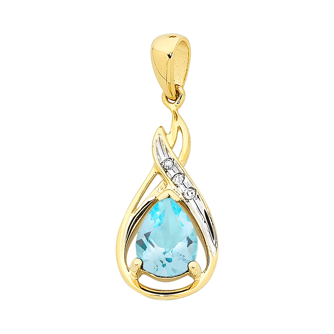 9Ct Yellow Gold Diamond And Blue Topaz Pendant