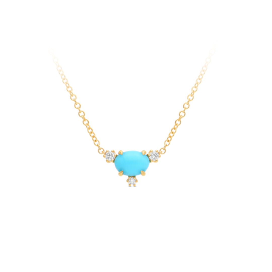 9K Yellow Gold Oval Turquoise & Lab Grown Diamond Necklet. 
7x5 Oval Turquoise/TDW 0.08ct DEF VS