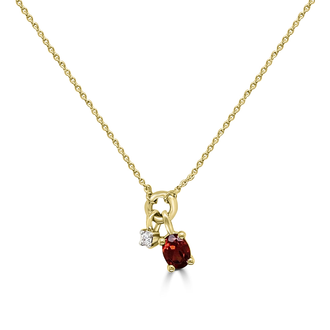 9K Yellow Gold Oval Garnet & Diamond Necklet Tdw 0.01Ct Hi Si 40-45Cm