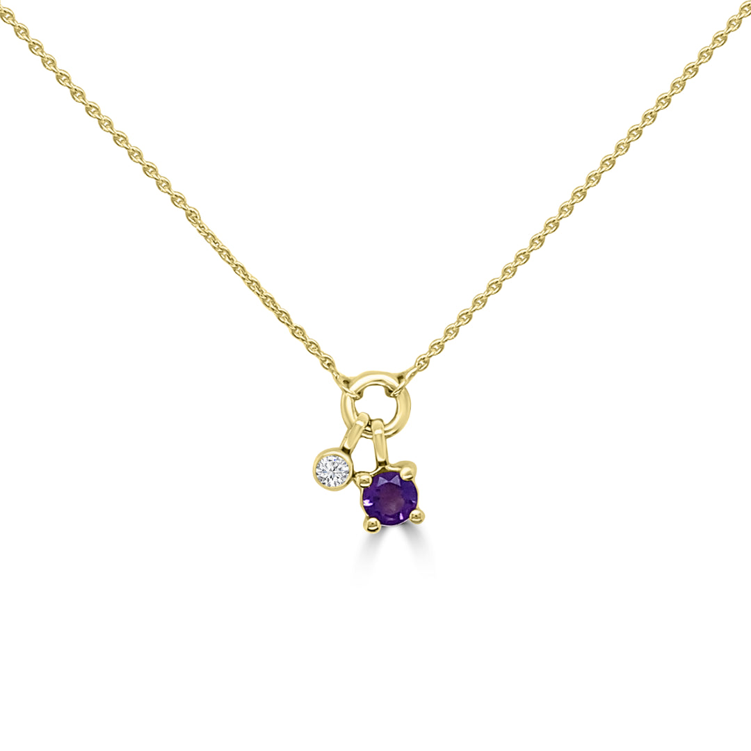 9K Yellow Gold Round Amethyst & Diamond Necklet Tdw 0.01Ct Hi Si 40-45Cm
