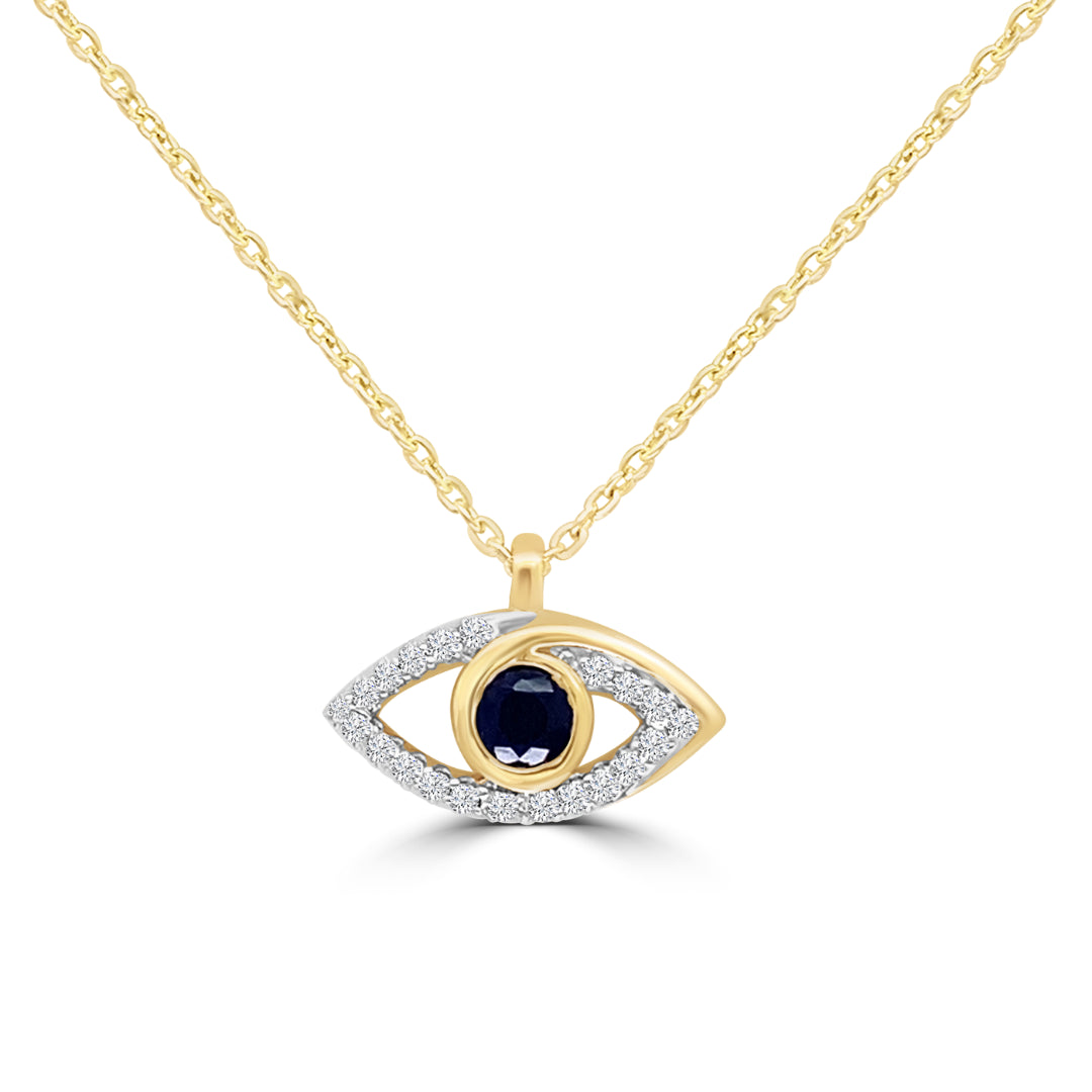9K Yellow Gold Sapphire & Diamond Eye Pendant TDW 0.05ct HI SI