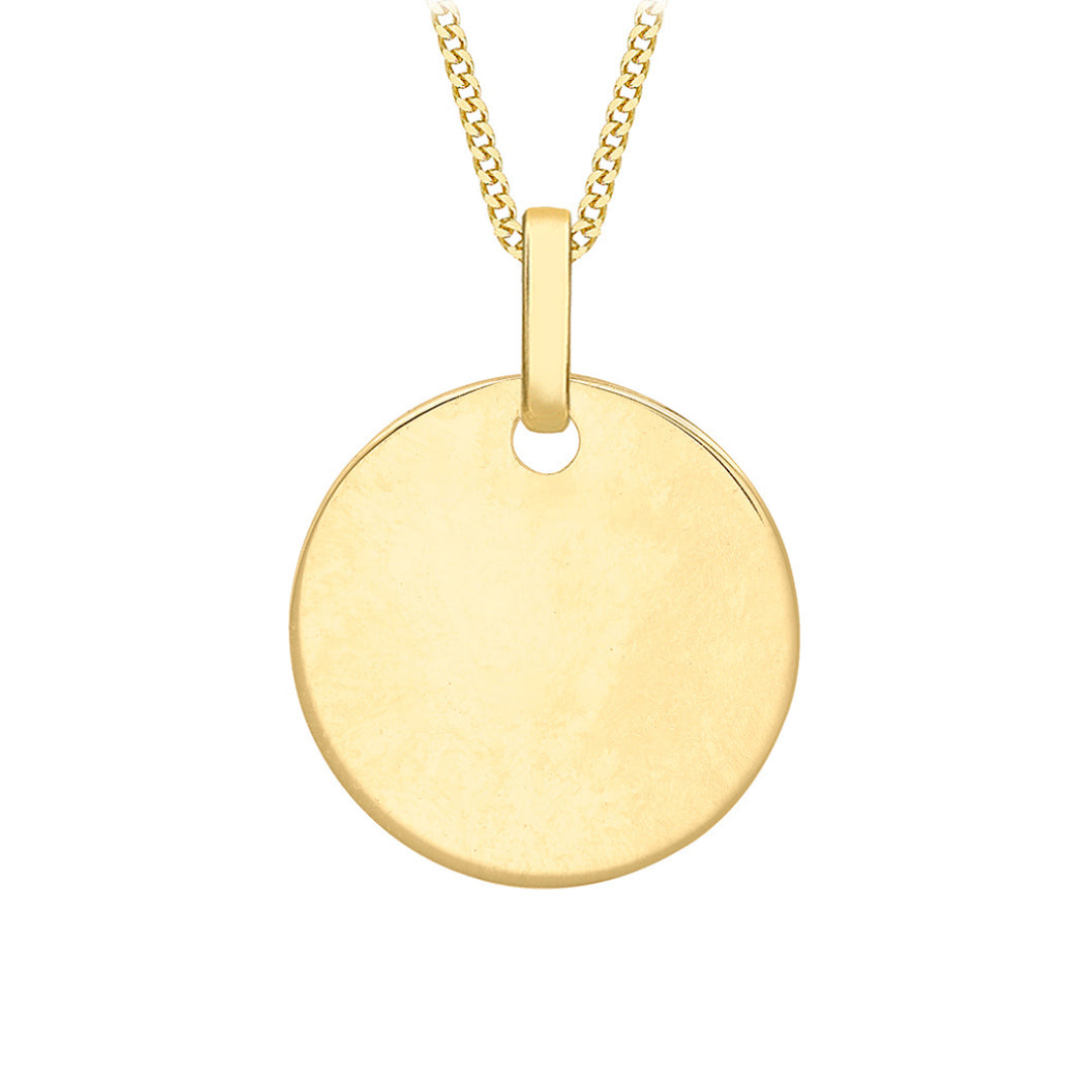 9K Yellow Gold Small Round Disc Pendant. Engravable