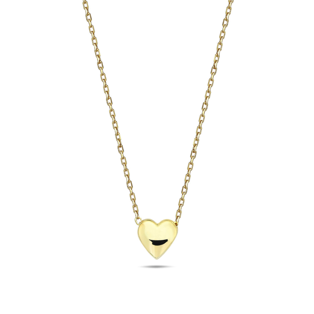 9K Yellow Gold Puff Heart Necklet 45Cm
