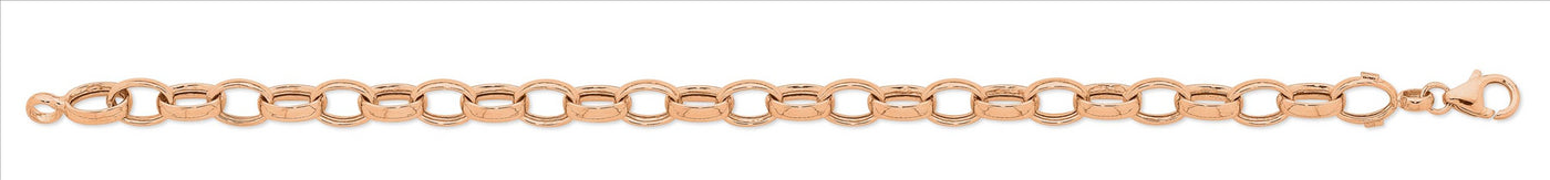 9Ct Rose Gold Silver Filled Oval Belcher Bracelet - 19Cm