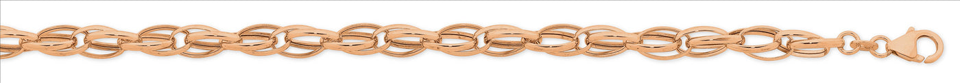 9Ct Rose Gold Silver Filled Oval Double Belcher Bracelet - 19Cm