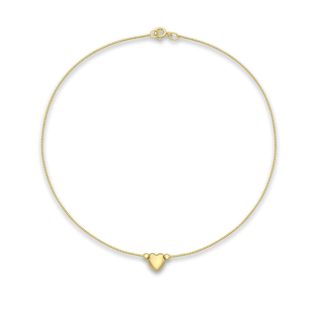 9K Yellow Gold Heart Box Chain Anklet 24Cm
