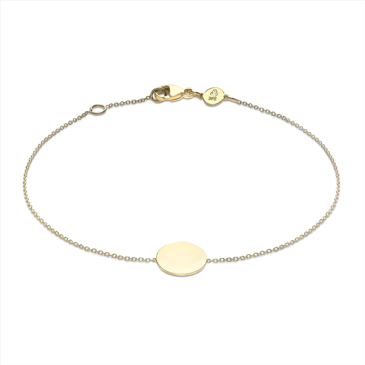 9K Yellow Gold Mini Disc Bracelet 18+1Cm. Engravable
