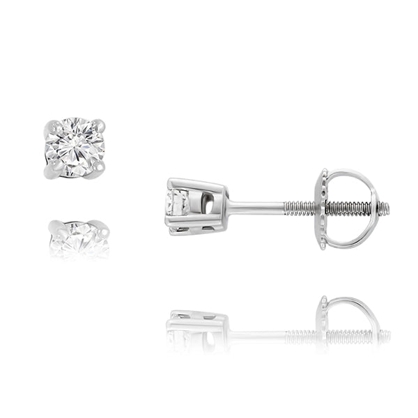 White Gold 4 Claw Diamond Stud Earrings