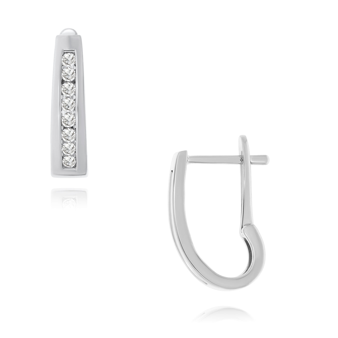 White Gold Oval Channel Set Diamond Huggies