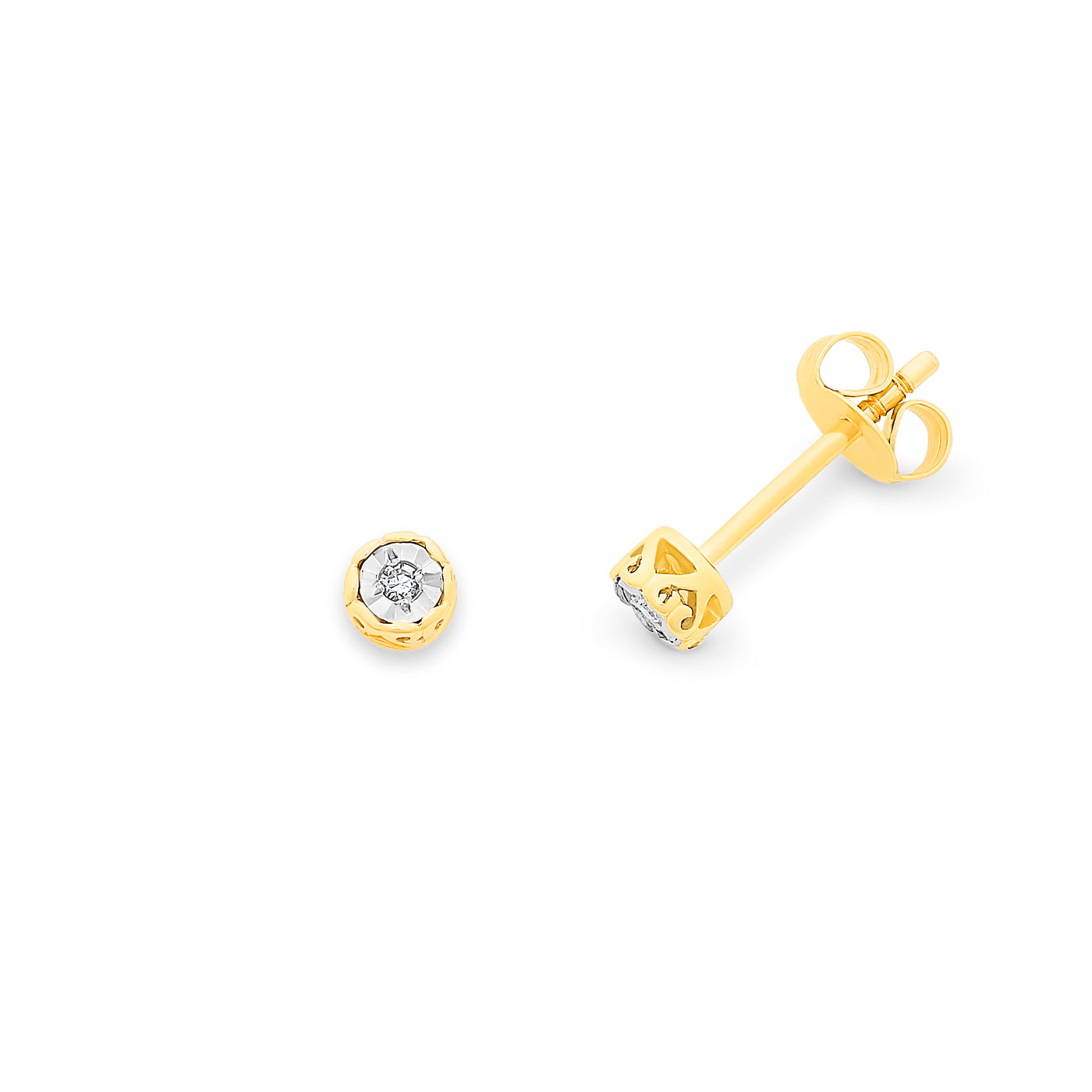 Yellow Gold Diamond Illusion Set Stud Earrings