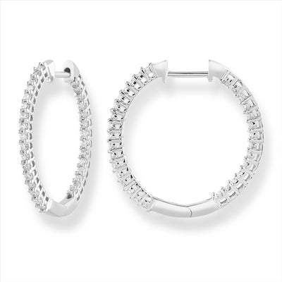 9Ct White Gold Diamond In Out Hoop Earrings