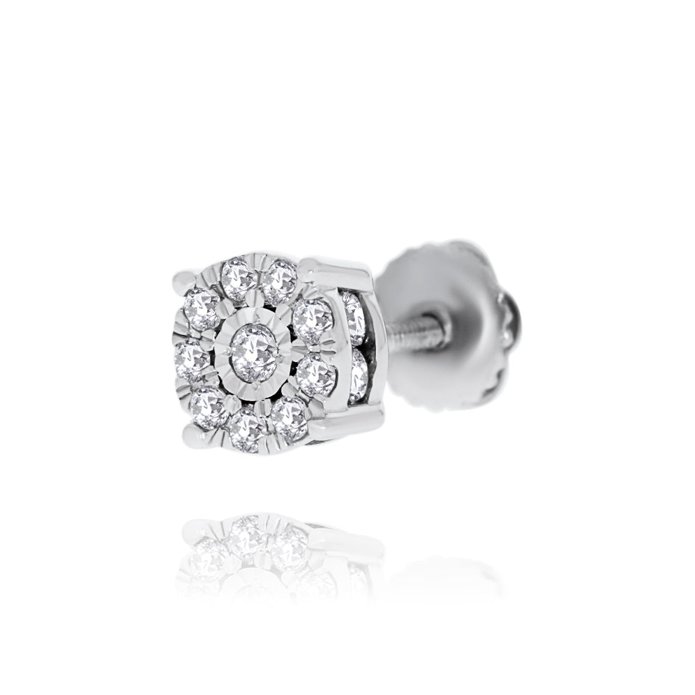 White Gold Halo Pave Stud Earrings