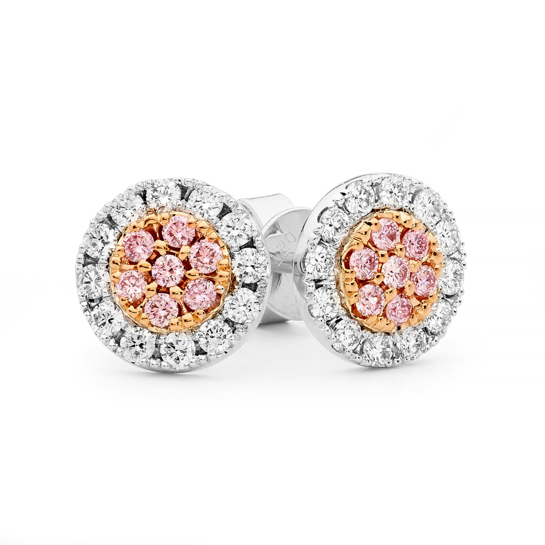 Ellendale 18Ct White And Rose Gold Argyle White And Pink Diamond Earrings.